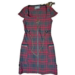 KILLSTAR Crimson Dress Spell Yeah! Gothic Macabre Witchy Pentagram Plaid XS NWT